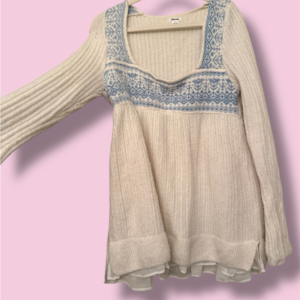 Urban Outfitters Cream and Blue Sweater Babydoll